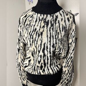 Free People Black and Cream Crewneck Sweater
